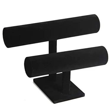 Imagem de Porta-joias Suporte de pulseira de 2 camadas, suporte de exibição de pulseira, organizador de joias de veludo para colar, relógios, pulseira, suporte de pulseira Organizador de estande de joias(Preto)
