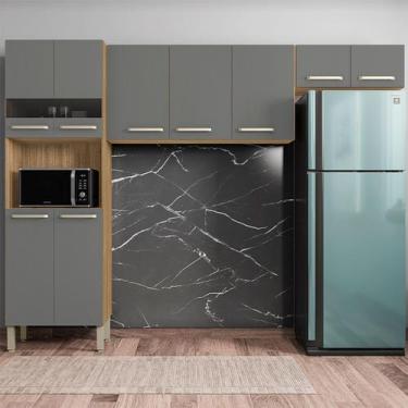 Imagem de Armário de Cozinha Boreal 9 Portas com Vidro Freijó/Gris - Pnr Móveis,