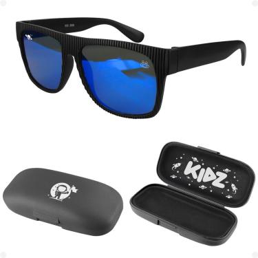 Imagem de Oculos Sol Infantil Proteção Uv Criança Preto Vintage + Case