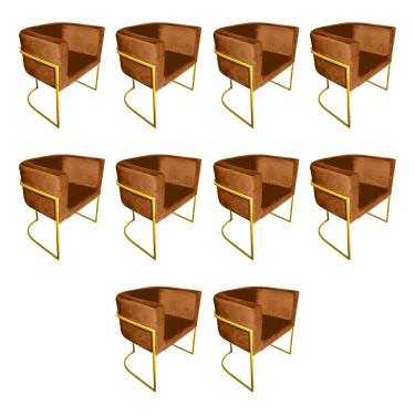 Imagem de Kit 10 Cadeiras De Jantar Premium Base De Ferro Dourada Veludo Terracota Laranja
