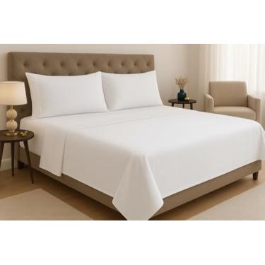 Imagem de Jogo de Lençol Queen 4 Peças 600 Fios Egípcio 100% Algodão – Fronhas e Lençol de Cima com Ponto Palito, Tecido Premium e Toque Macio (Branco)