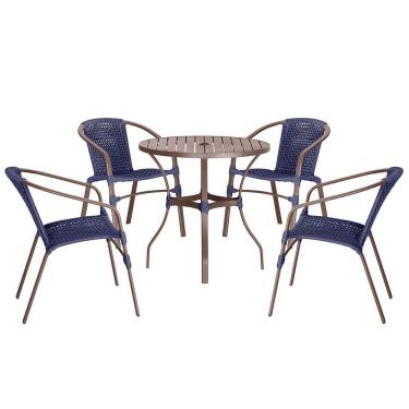 Imagem de 04 Cadeiras Floripa E Mesa Roma 100cm Marrom Trama Original Azul
