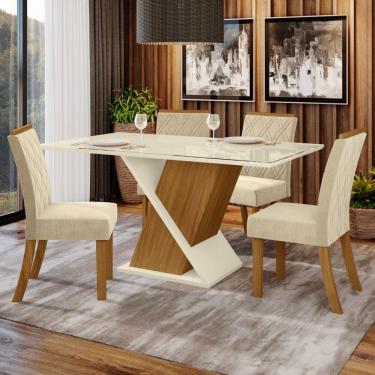 Imagem de Mesa de Jantar 4 Lugares Viana Natural/Off White/Linho - Pnr Móveis