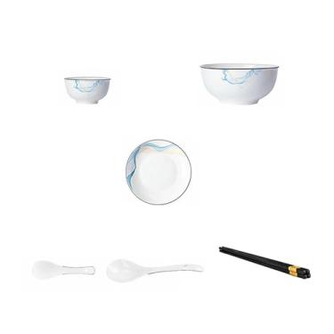 Imagem de Prato de cerâmica nórdico para uso doméstico simples esmaltado requintado resistente a altas temperaturas - conjunto de 18 para quatro pessoas.