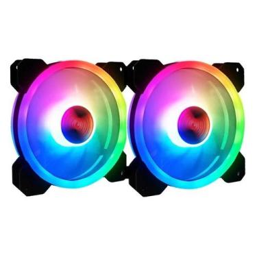 Imagem de Kit 2 Cooler Fan Rgb 120mm 12cm Dupla Face Para Gabinete - Xway, RGB