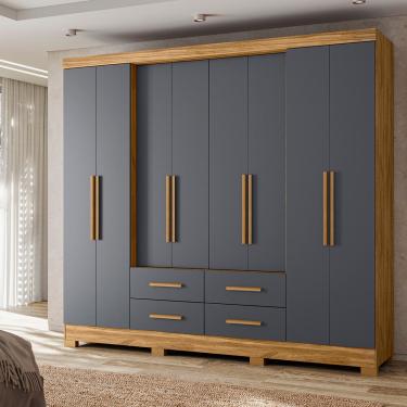 Imagem de Guarda Roupa Casal Grande com 8 Portas 237x222cm San Lorenzo Moval Cor:Freijó/Cinza