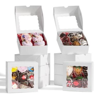 Imagem de Caixas de padaria JCXGRVC 50 unidades brancas 12,7x12,7x6cm com janela