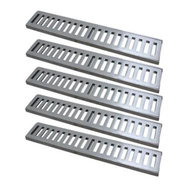 Imagem de Kit 5 Ralo Grelha Linear Caixilho Alumínio Escovado 10x50cm - GDA Indu