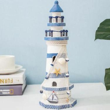 Imagem de Farol Enfeite Decorativo Náutica Oceano Branco E Azul 30cm - OUTRAS MA