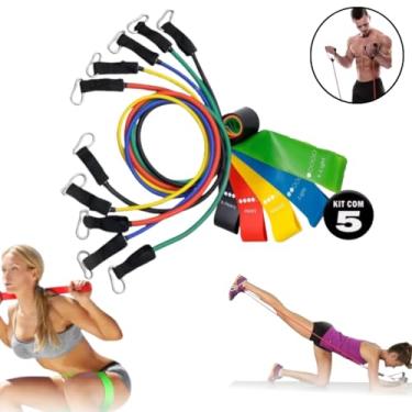 Imagem de Kit Treino Funcional com 11 Elásticos Extensores para Academia em Casa, 5 Mini Bands para Exercícios, Ginástica e Fitness