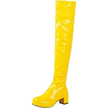 Imagem de Botas Overn Botas Longas Femininas Botas Patent Botas Altas Até O Joelho Botas De Montaria Com Zíper Botas Femininas Botas Ocidentais Botas Stiletto Botas De Inverno Slip-on B, Yellow, 36 EU