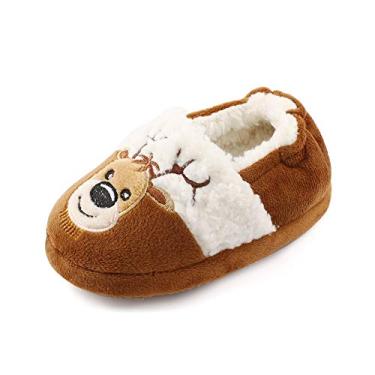 Imagem de MK MATT KEELY Pantufas infantis para meninos e meninas desenho animado fofo animais pelúcia quente casa sapatos, Coffee, 7-8 Toddler