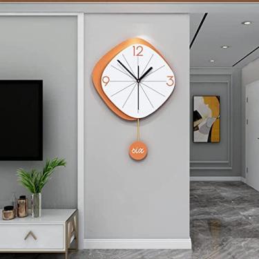 Imagem de ZMDQD Relógio de parede de arte moderna relógio de parede grande decorativo com pêndulo, relógio de parede moderno sem tique-taque de metal silencioso para sala de estar, quarto, estudo, escritório