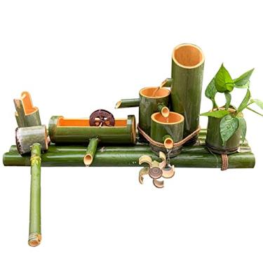Imagem de Fonte de água de bambu natural, kit de recursos de água com bomba e roda Feng Shui, fontes de jardim, pátio externo, para tanques de peixes de lagoa interna, vasos de flores