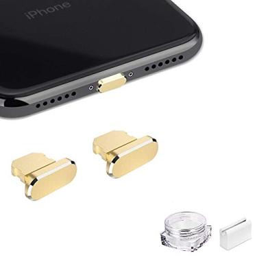 Imagem de VIWIEU Plugue antipoeira de metal compatível com AirPods iPhone 14 13 12 11 X XS XR 8 7 SE Mini Plus Pro Max iPad AirPods, pacote com 2 protetores de porta de carregamento Lightning com suporte de