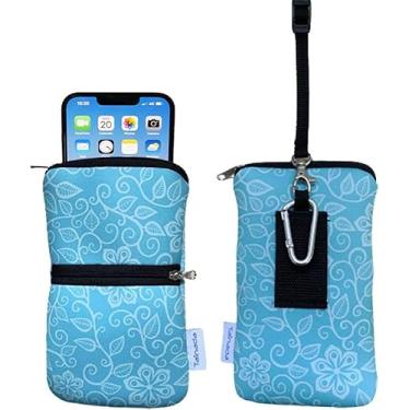 Imagem de Tainada Capa masculina feminina de neoprene à prova de choque com zíper, bolsa com clipe, cordão de pescoço, coldre para cinto para iPhone 16 Pro Max, 16 Plus, 16e; Samsung S25+, S24 (estampa floral