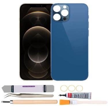 Imagem de Substituição de vidro da capa traseira compatível com iPhone 12 Pro Max de 6,7 polegadas com kits de ferramentas de reparo (azul)