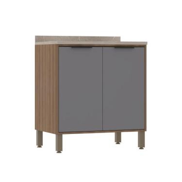 Imagem de Balcão De Cozinha 80cm 2 Portas Com Tampo Aspen Luciane Móveis Vanilla Com Cinza Puro