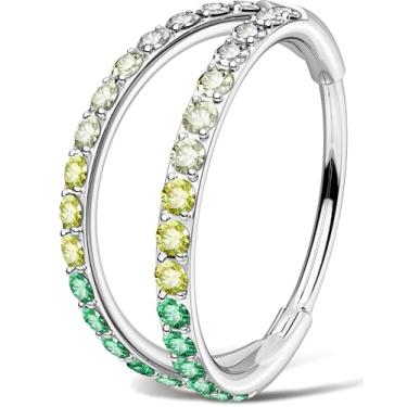 Imagem de OUFER Piercing de nariz de argola dupla, 20G 7 mm verde gradiente de Natal piercing de nariz de aço cirúrgico para mulheres, anéis de nariz elegantes perfeitos para piercing de narina de Natal joias