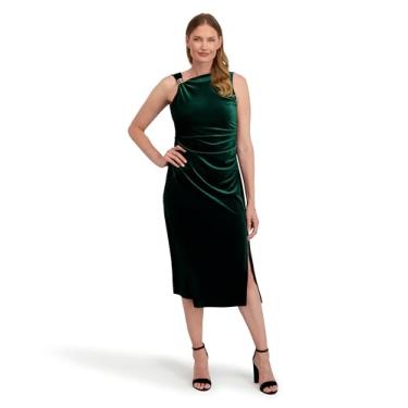 Imagem de Laundry by Shelli Segal Vestido longo feminino Elle assimétrico franzido, Verde caçador, 44