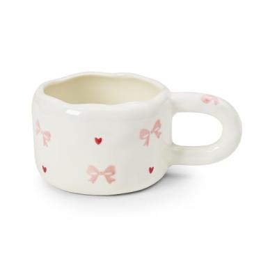 Imagem de Koythin Caneca de café de cerâmica, copo bonito para escritório e casa, copos estéticos 250 ml para chá com leite para mãe, dia dos namorados (arco grande)