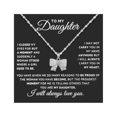 Imagem de Embtrem Colar To My Daughter com laço de prata para mulheres com pedras de zircão, presentes para filha da mãe, joias de aniversário, presentes para mulheres, Aço inoxidável, Sem Pedra Preciosa