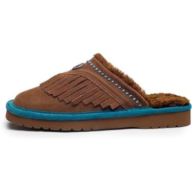 Imagem de ARIAT Pantufas femininas Jackie de couro de camurça genuíno macio e quente com gola de pelúcia, Franja, 41