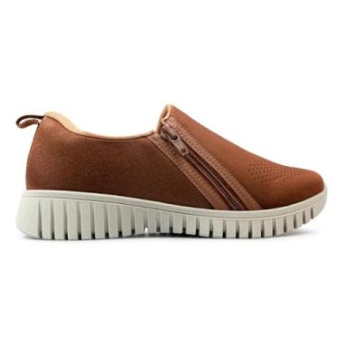 Imagem de Tênis Usaflex Feminino Slip On Elastano Zíper Casual Canela Ae22039002 34