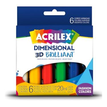 Imagem de Kit Tinta Dimensional Acrilex Brilliant 6 Cores 20ml – Relevo e Brilho Para Artesanato, Madeira, Tecido, Cerâmica, Papel e Gesso