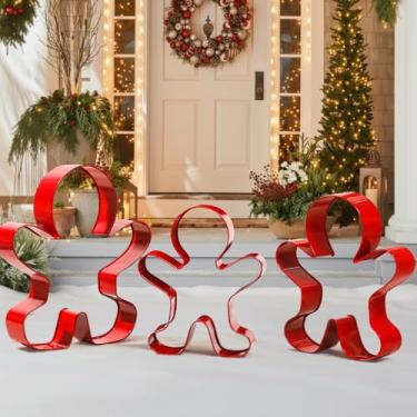 Imagem de Tandefio 3 peças grande cortador de biscoito de gengibre placa de parede de aço inoxidável grande vermelho de gengibre masculino cortador de biscoito estatuetas para festas de fim de ano ao ar livre