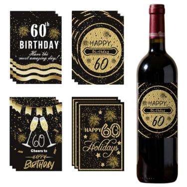 Imagem de Adesivos de feliz aniversário de 60 anos para garrafas de vinho, decorações de festa de aniversário de vidro para homem de 60 anos, mulher, avó, vovô, presente de aniversário de 60 anos, 12 peças