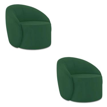 Imagem de Poltrona Decorativa Orgânica Kit 2 Lua Veludo Verde D03 - D'rossi