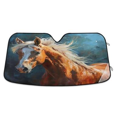 Imagem de SEHANY Para-brisa frontal sombra de sol dobrável cavalo galopante, bloqueia os raios UV para manter seu veículo fresco. Protetor de viseira solar para carros e caminhões SUV 134,6 x 59,7 cm