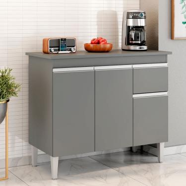 Imagem de Balcão Cozinha Com Tampo 100cm 3 Portas Taylla A01 - D'rossi Cor Cinza