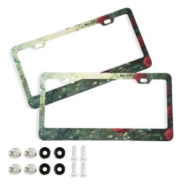 Imagem de SEHANY Molduras de placa de carro rosa dos namorados, capas de moldura de placa de carro de alumínio à prova de ferrugem com orifícios elípticos e parafusos serve para veículos padrão dos EUA tamanho