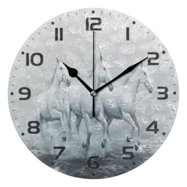Imagem de JUZIHAI Running Horses Relógio de parede branco silencioso sem tique-taque relógios de parede redondos operados por bateria relógio fácil de ler relógio decorativo de parede para casa cozinha sala de