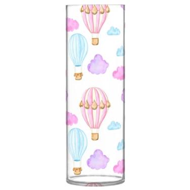 Imagem de JUZIHAI Vaso com padrão de balão de aquarela para flores, 9,9 cm x 30 cm, cilindro de plástico, moderno, vaso de flores para centro de mesa de casamento, decoração de casa