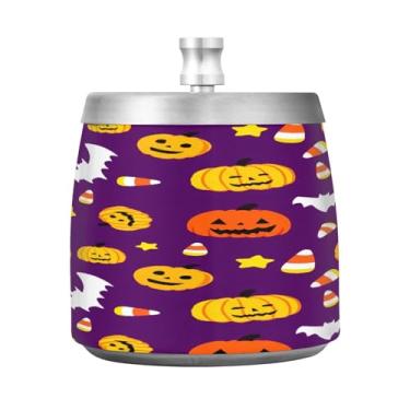 Imagem de Qilmy Cinzeiro de abóbora de aço inoxidável com tampa - Cinzeiro de cigarro à prova de vento sem cheiro sem fumaça para casa, escritório, carro, pátio, varanda (uso interno e externo)