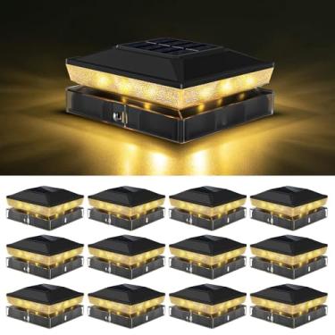 Imagem de vighep Luzes de poste solares 4 x 4 para ambientes externos com 2 modos de cor, pacote com 12 lâmpadas pretas de cerca alimentadas por energia solar, à prova d'água, ajuste 3,5 x 3,5, 4x4, postes de