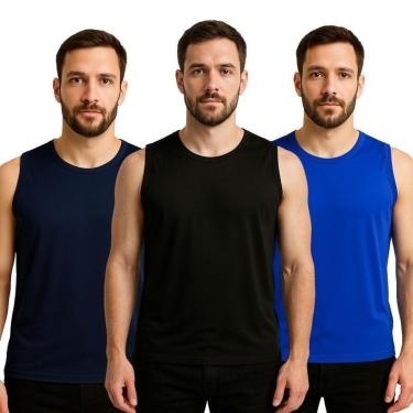 Imagem de Kit 3 Camisetas Regata Masculina Lisa Dry Academia Fit-Masculino