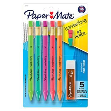 Imagem de Paper Mate Conjunto de lápis mecânicos triangulares de caligrafia com refis de chumbo e borracha, 1,3 mm, material escolar, material de escritório, lápis de esboço, lápis de desenho, cores divertidas,
