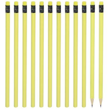 Imagem de PATIKIL Lápis de madeira triangular a granel, pacote com 12 lápis de grafite HB com borracha para material de escritório, materiais de desenho de arte de marcação de engenharia, amarelo