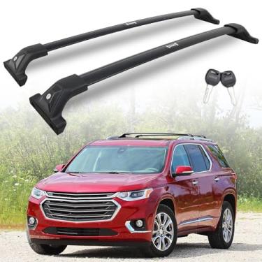 Imagem de Snailfly Barras transversais de teto com trava de 120 kg, adequadas para Chevrolet Traverse 2018-2021 com trilhos laterais, barras transversais de alumínio, acessórios de teto para esqui, bicicleta