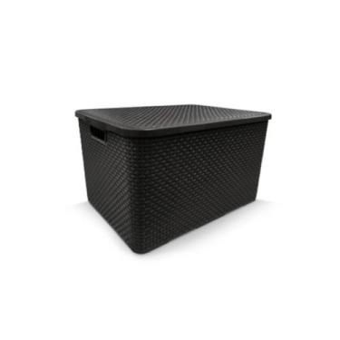 Imagem de Organizador rattan 7l preto armazenamento com tampa - ARQPLAST, Preto