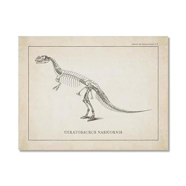 Imagem de Arte de parede de esqueleto de dinossauro vintage, paleontologia, pôsteres em tela, fósseis de dinossauro, impressões artísticas, esboços, fotos, decoração de quarto de menino (SKU14,20.3x30.5 cm =