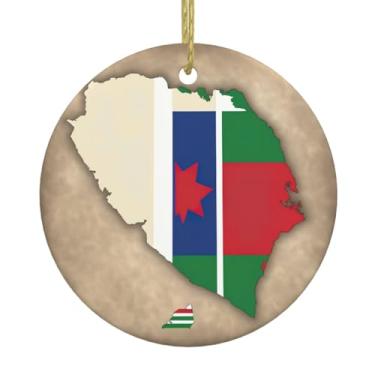 Imagem de Bandeira da Gâmbia Map02 Impressão de Natal Cerâmica Pendurada Redonda, Pingentes de Porcelana, Decoração Criativa de Natal