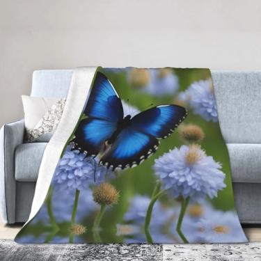 Imagem de Cobertor grande ultra macio com estampa de borboleta azul, perfeito para cama, sofá e viagens, manta de flanela aconchegante e quente
