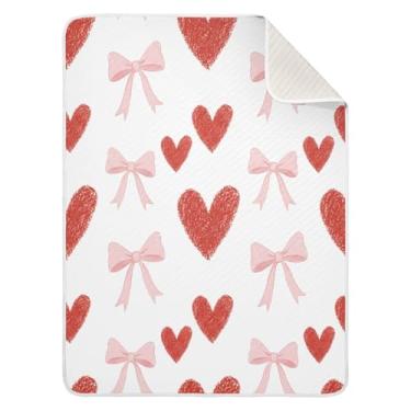 Imagem de Wassud Cobertor de bebê com laços de corações para meninos e meninas, macio para bebês e recém-nascidos, cobertor aconchegante de algodão essencial para berçário, viagem, berço, carrinho 76 x 101 cm