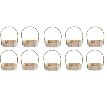 Imagem de Kit 10 Cesta Oval 23cm Fraldeira Madeira Alça De Vime Porta Objetos Pascoa Presente Natal Cosméticos