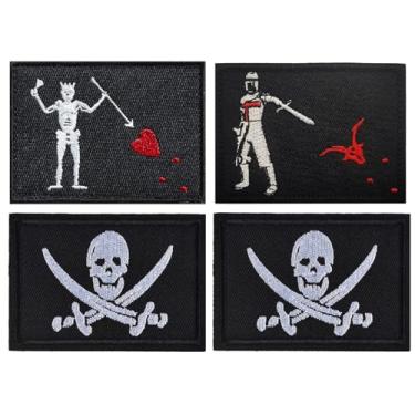 Imagem de Adesivo Blackbeard Edward Teach, caveira de pirata bordada, adesivos táticos de moral para mochila tática, colete, boné, bandeiras de pirata (pacote com 4)